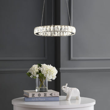 Reese 15.7" Adjustable Integrated LED Metal/Crystal Pendant Pendant - JONATHAN Y